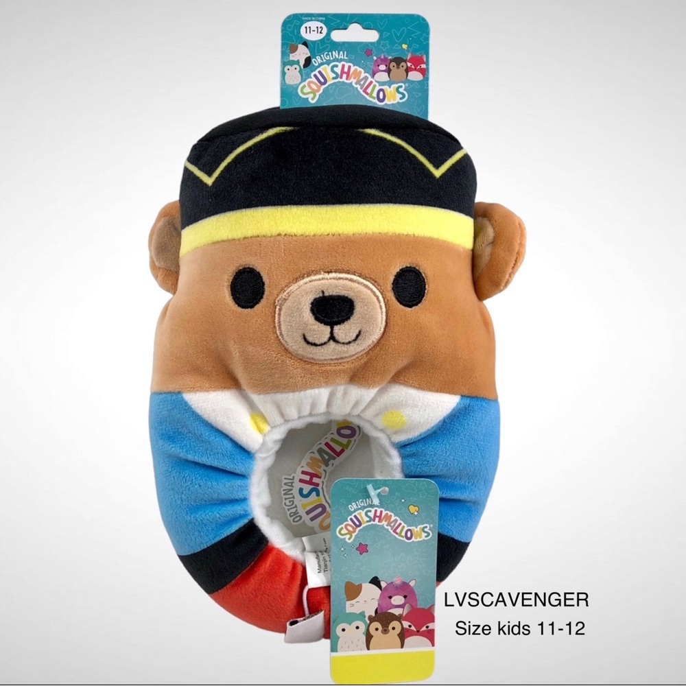 Squishmallow Baron Christmas Nutcracker Bear Slippers Kids Size 11-12!
